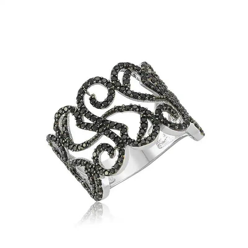 Silver Black Stone Women's Ring Zircon Stone 925 Sterling Jewelry Wedding Party Birthday Gift - Box - Ladies - Fashion - Botiva - Size - Turkish - Patterned Embroidered