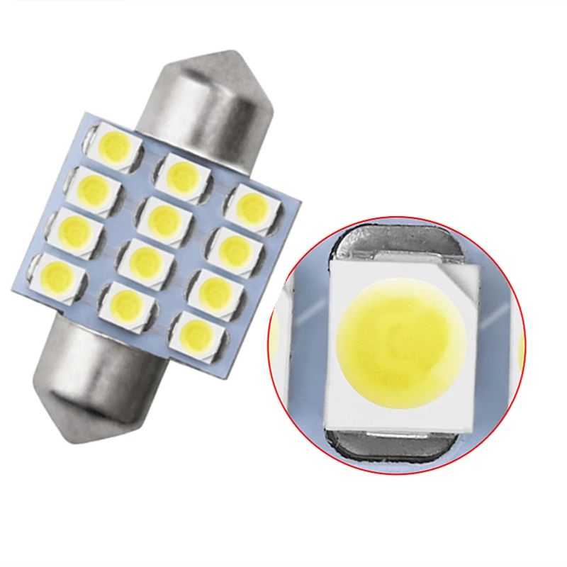 Yiastar Hot 100pcs/lot Festoon 12smd 1210 3528 c5w 31mm 36mm 39mm 41mm led Dome light led Indicator Light Bulb Lamp 12V 12LED