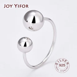 925 Sterling Silver Minimalist Two Beads Ball New Trendy Simple Geometric Open Rings for Women Fashion Vintage Jewelry