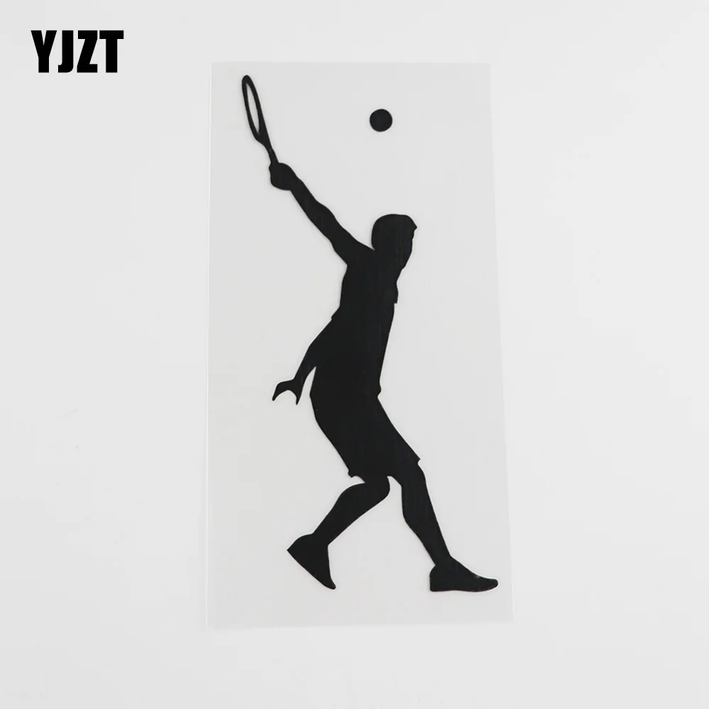 YJZT 6.6CMX14.5CM Tennis player Tennis swing  Vinyl Car Sticker Black/Silver 8A-0377