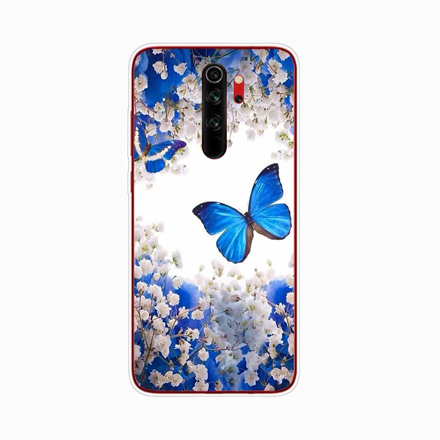 260kupu-kupu Merah Pada Bunga Mawar Putih Penutup Tpu Silikon Lembut Casing Ponsel untuk Xiaomi Redmi 7 8 9 8A 9A Note 7 8 9 Pro 8T 9S Casing