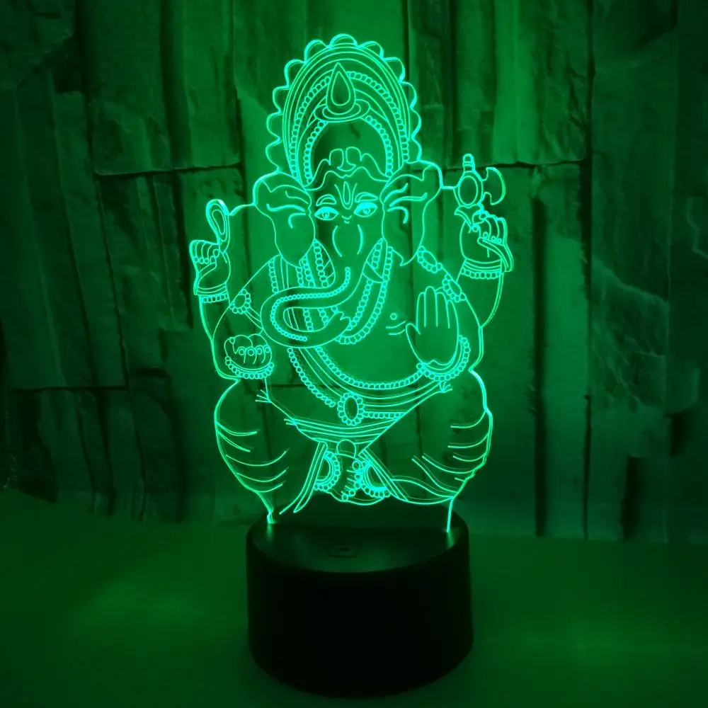 3D LED India Lord Elephant Night Light Visual 7 Colors Ganesha Table Desk Lamp Birthday New Year Xmas Kids Sleep Lighting Gifts