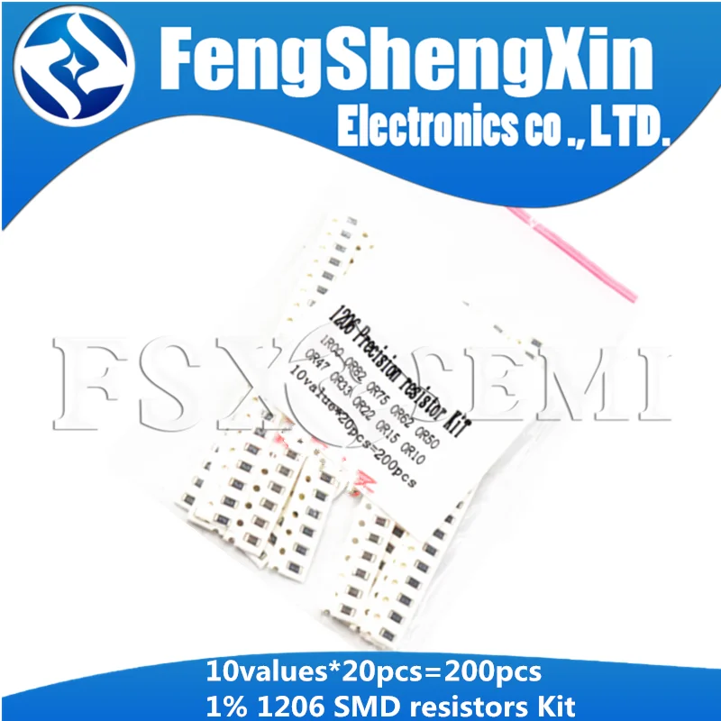 10values X20pcs=200pcs 0603 0805 1206 1% SMD resistors assorted kit set  1R00 R820 R750 R620 R500 R470 R330 R220 R150 R100