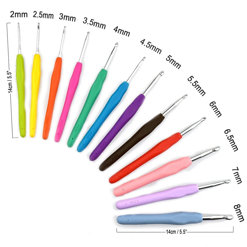 1Pcs 2.0-10.0mm Rubber Handle Crochet Hooks Needles Knit Weave Craft Yarn Sewing Tools Crochet Knitting Needles