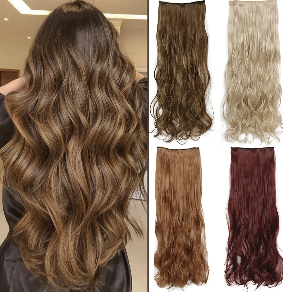 

LISI GIRL Synthetic 22"32" Straight Clip in Hair Extensions Heat Resistant Wavy Hair Piece High Temperature Fiber False Hair