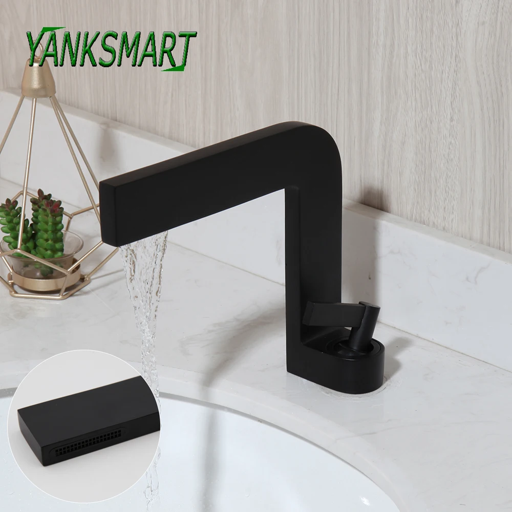 

YANKSMART Matte Black Bathroom Faucet Basin Sink Deck Mount Bathtub Faucets Single Handle Washbasin Hot And Cold Mixer Water Tap