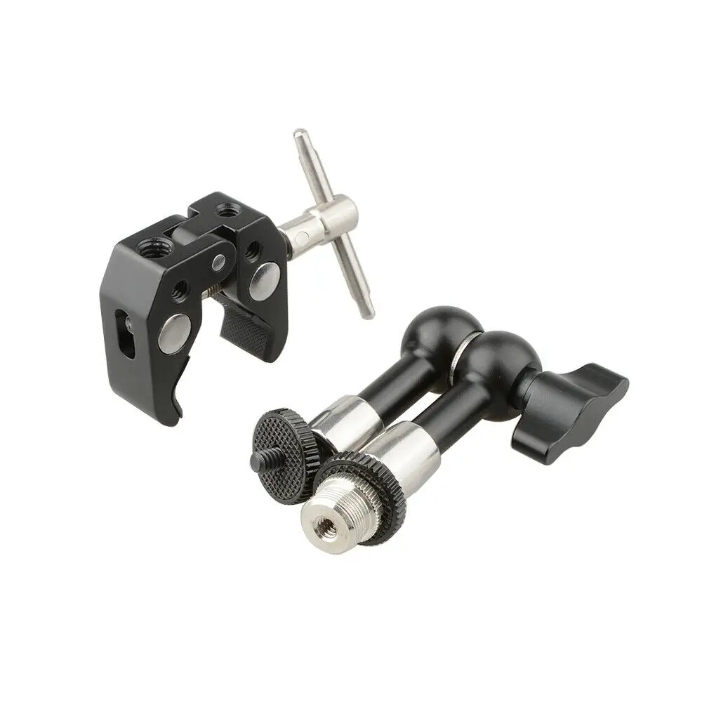 Super clamp Crab w/ 7" Articulating Arm & 5/8"-27 Screw for Microphone tripod camera， 5/8 to clamp adapter