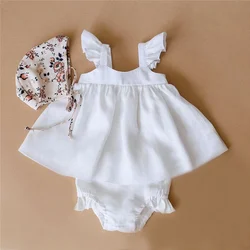 Baby Girl Clothes Sets 0-2Y Newborn Toddler Kids Ruffles Sleeveless Tops Shorts Pants Summer Solid Casual Cotton Baby Outfits