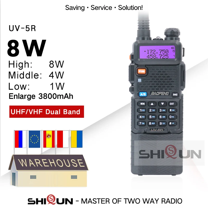 업그레이드 8W Baofeng UV-5R 워키 토키 3800mAh 배터리 듀얼 디스플레이 듀얼 밴드 Baofeng UV5R 휴대용 UHF VHF 양방향 라디오 UV 5R