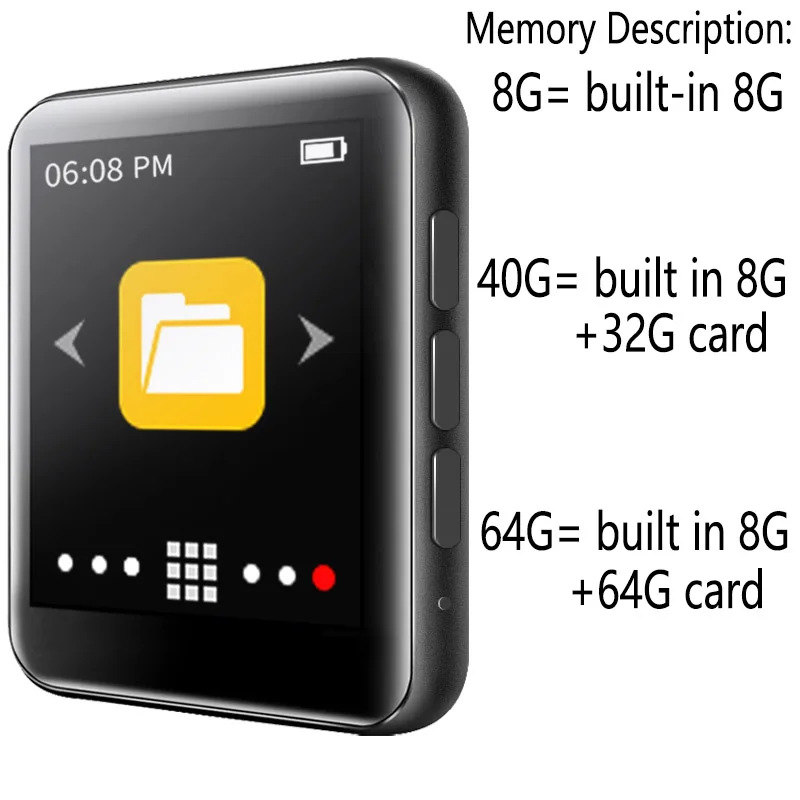 New Arrival Original mini Touch screen Bluetooth MP3 Player Built-in Speaker Support FM,Record,E-Book,video,Clock,Pedometer