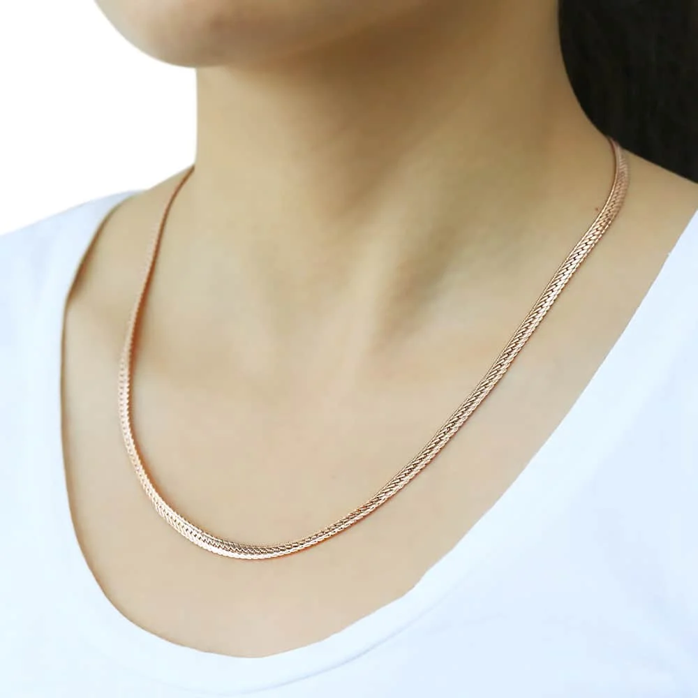 -5mm Necklace Hammered Close Curb Cuban Chain for Womens Mens 585 Rose Gold Color Necklace 50cm 60cm Fashion Jewelry CN03
