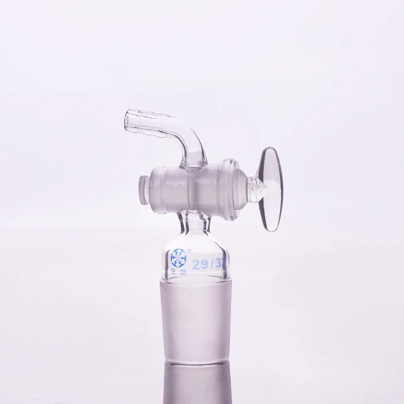 FAPE Curved suction connector, Glass valve 29/32, Joint with Glass stopcock standard ground mouth, Curved connector with piston