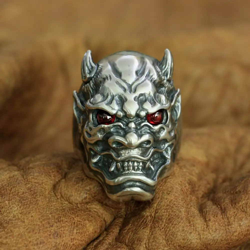 

925 Sterling Silver Red CZ Japanese Ghost Prajna Skull Ring TA254 US Size 7~15 BZ