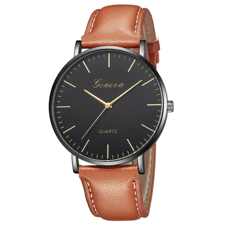 Fashion Simple Men\'s Watch Geneva Brown Leather Band Quartz Wristwatch Casual Men Watches Cheap Price Dropshipping Reloj Hombre