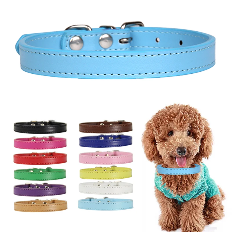 Colorful Soft Leather Cat Collar Adjustable Puppy Pug Collars for Small Large Dog Collar for Cats Dogs Pet Supplies