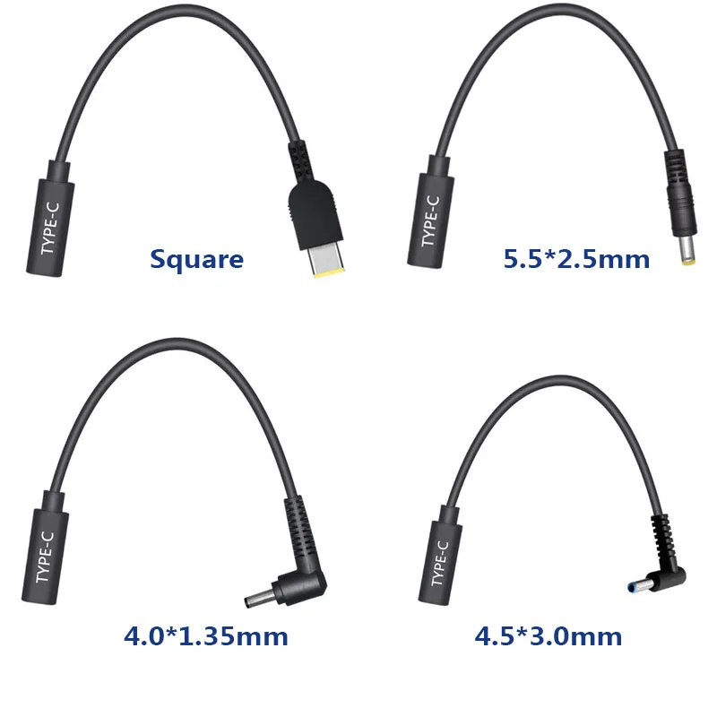 USB 3.1 Type C female to Square 5.5*2.5 4.0 1.35 1.7 4.5 3.0 mm Jack DC PIN Plug for Asus DELL Hp PC Laptop Power Adapter cable