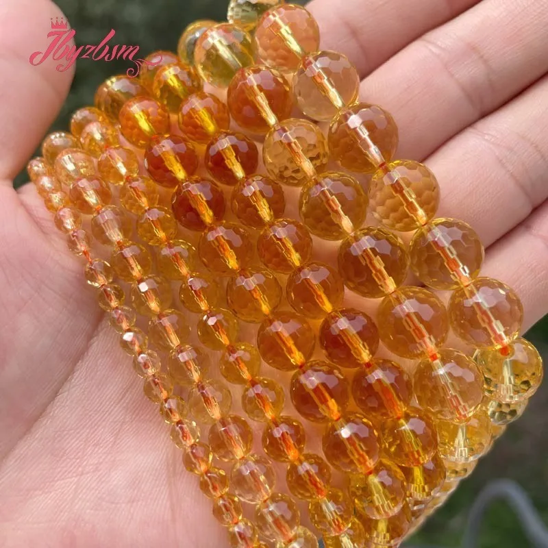 AAA Quality Citrines Round Beads Yellow Crystal Quartz Loose Stone Beads For DIY Necklace Bracelats Jewelry Making Strand 15\