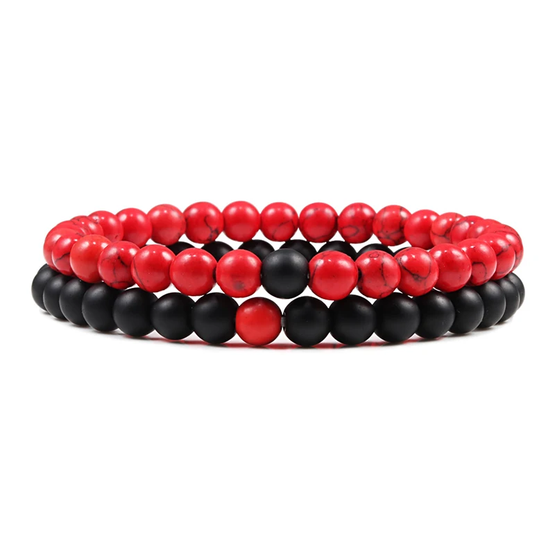 1-2PCS Natural Lava Stone Beaded Bracelets Set