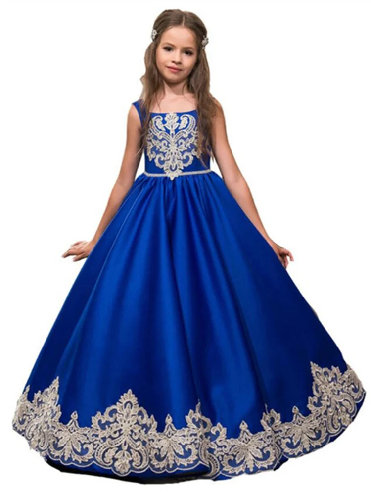 Vestido de cumpleaños con lazo para niñas, vestido de desfile con flores 3D, cuello transparente, para madre, vestidos para hijas y niños de 2 a 12 años