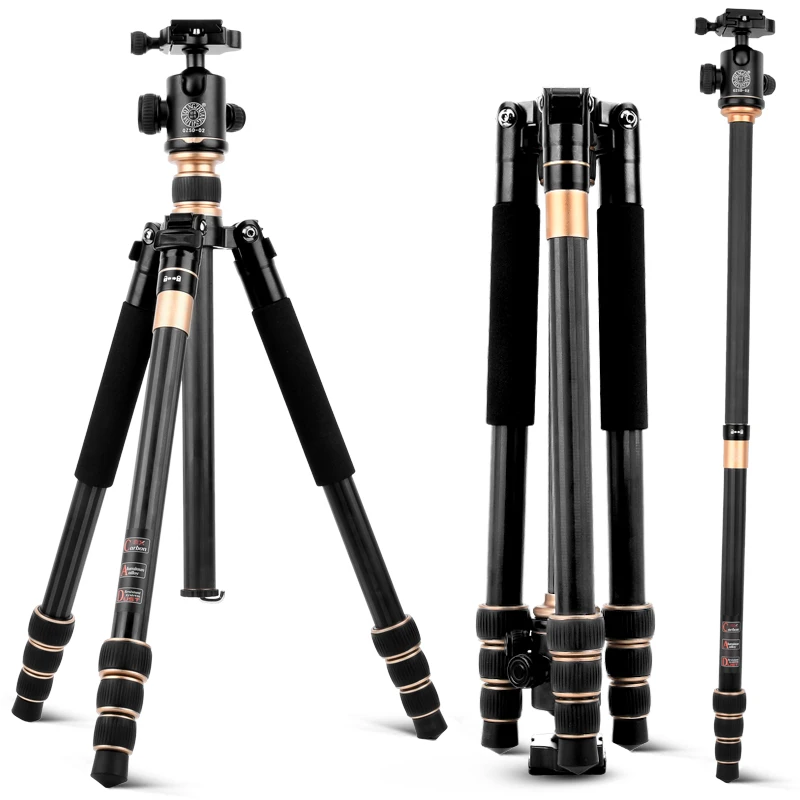 QZSD Q222C Compact carbon fiber photography equipment tripod stand for SLR camera tripod kit 62.8\