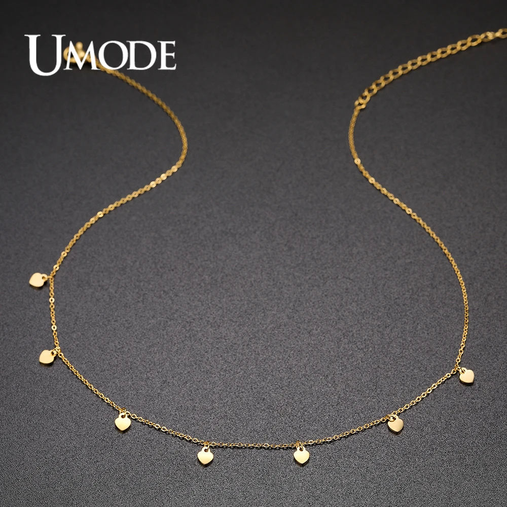 UMODE Heart-Shaped Link Chain Necklaces Metal Copper Plating Gold Color For Women Necklace Girl Gift UN0388