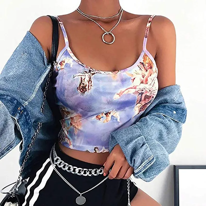 Sexy Slim Sling Angel Print Summer Camisole Women's Sexy Streetwear Short Cropped Navel Bra Top