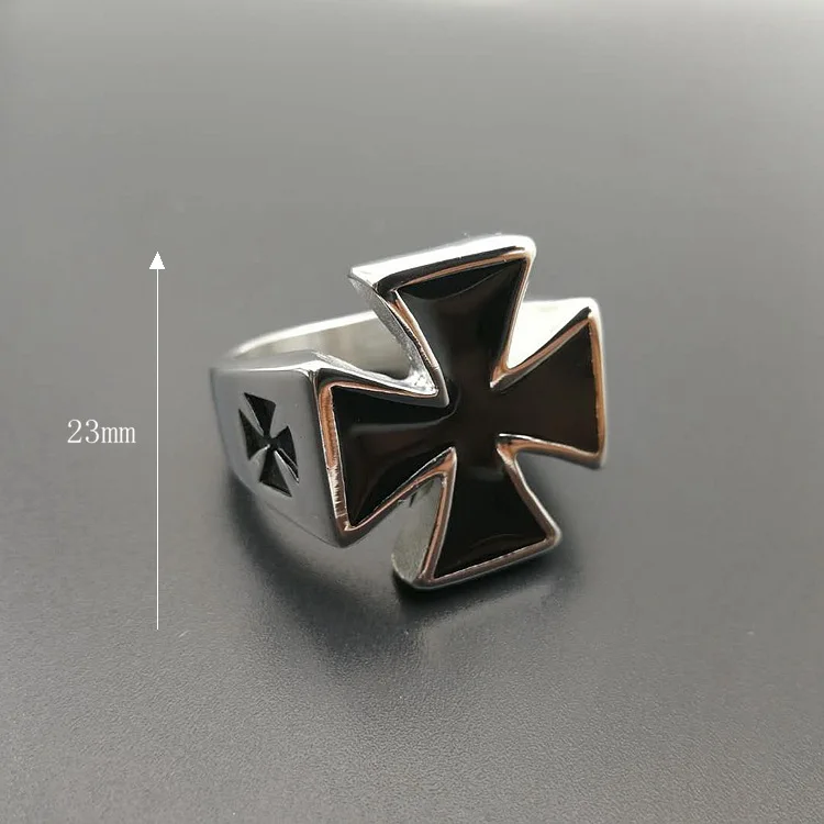 New Vintage silver color Male stainless steel Rings Armor Shield Knight Templar Crusader Cross Medieval Signet Retro For Men