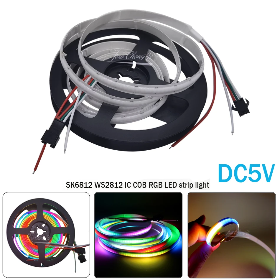 SK6812 WS2812 DC5V COB Addressable Pixel RGB LED Strip 332leds/m with WiFi Smart Controller Voice APP Control Power Kit