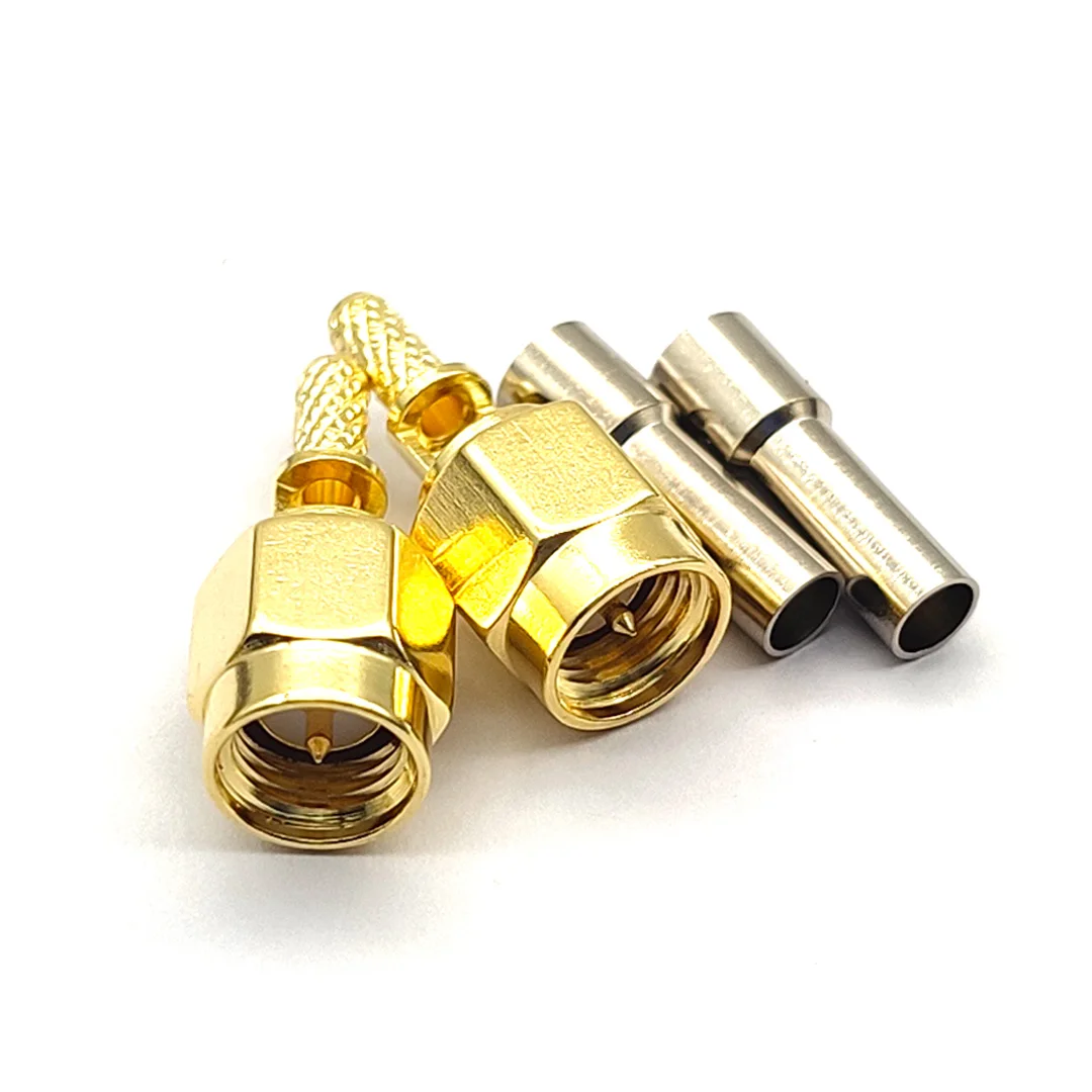 100pcs Gold SMA Male Plug Center Window Crimp RG174 RG316 LMR100 Cable RF Connectors