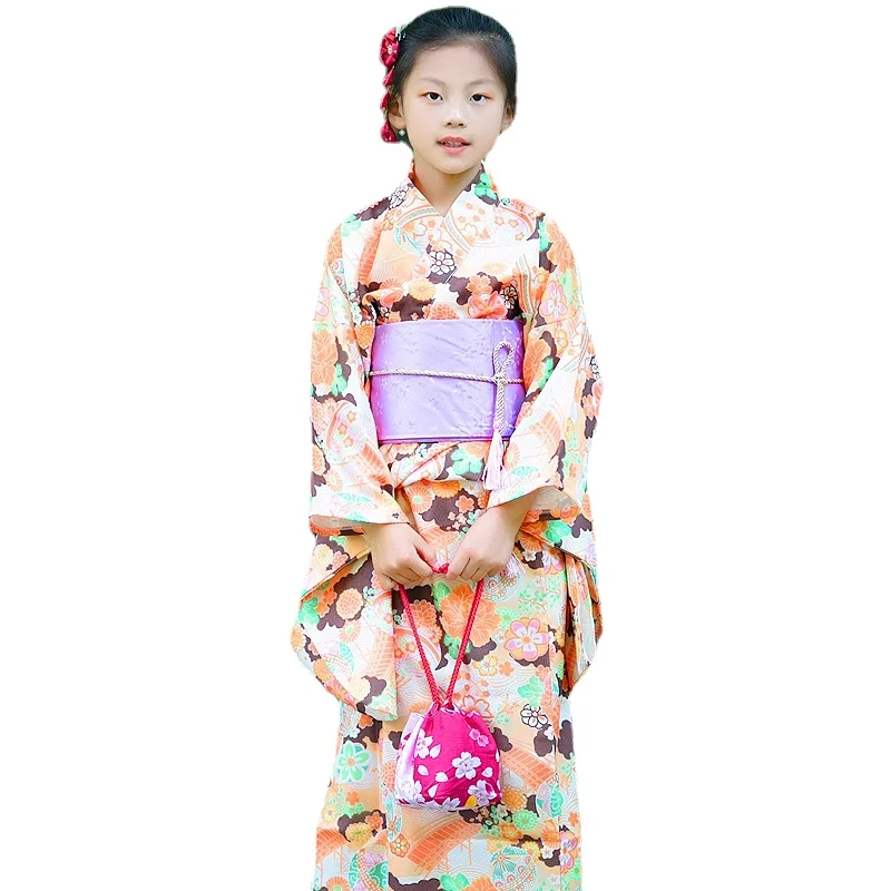 

Kimono for Girls Japanese Princess Stage Performance Kids Children Kimonos Enfant Fille with OBI Belt Bow-knot Headwear