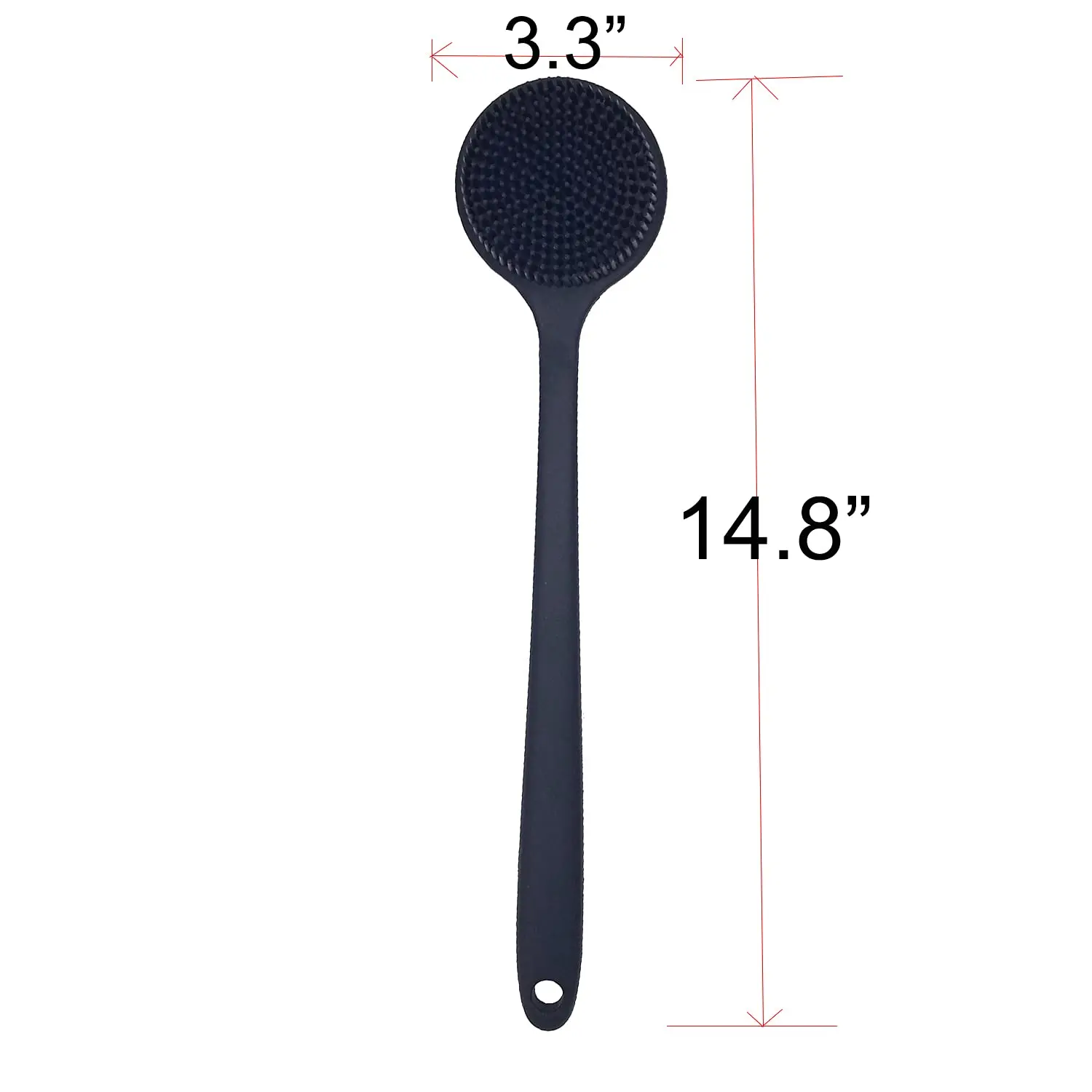 Soft Silicone Back Scrubber Shower Bath Body Brush with Long Handle, BPA-Free, Hypoallergenic, Eco-Friendly (Black)