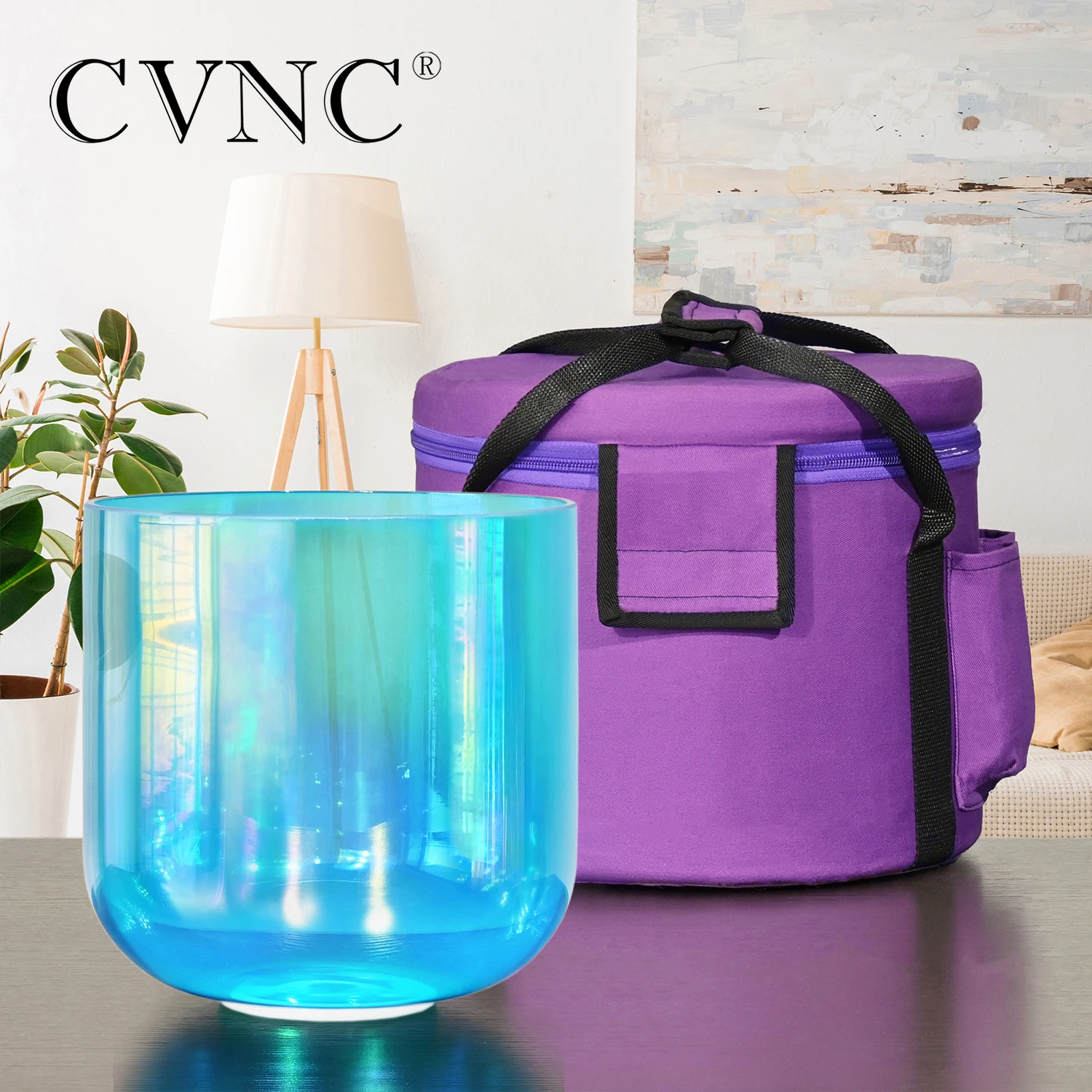 

CVNC 7" 440/432Hz G Note Alchemy Quartz Crystal Singing Bowl Cosmic Light Blue Clear for Meditation Sound Healing with Free Bag