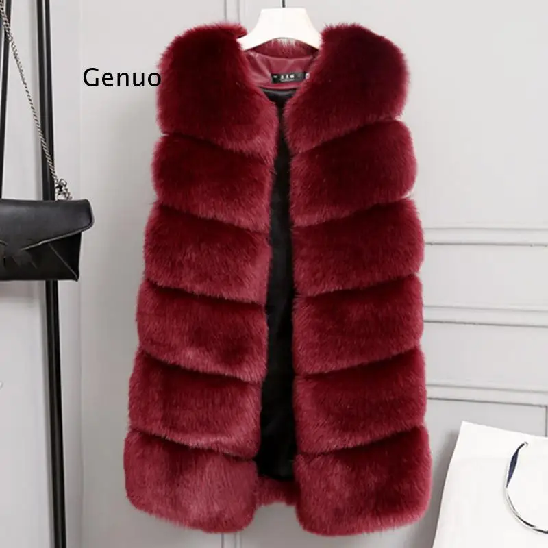 

Winter Thicken Faux Fur Vest Coat Women Solid Sleeveless Warm Elegant Top Coats Female 2021 Fashion Ladies Vests 3Xl