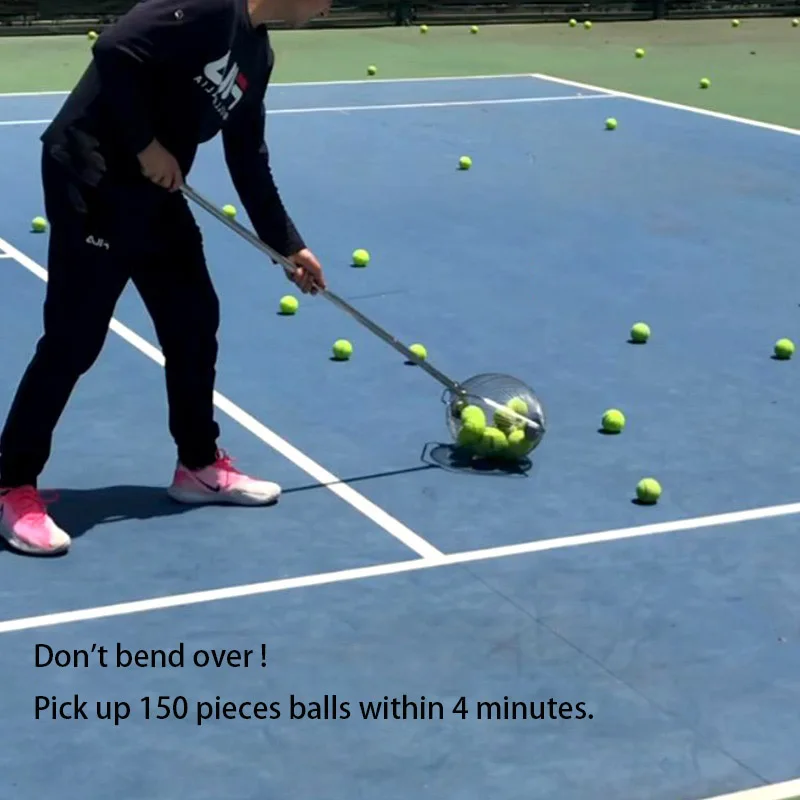 Adjustable Length Tennis Balls Collector Picker Portable Roller Pick-up Basket Easy Picking