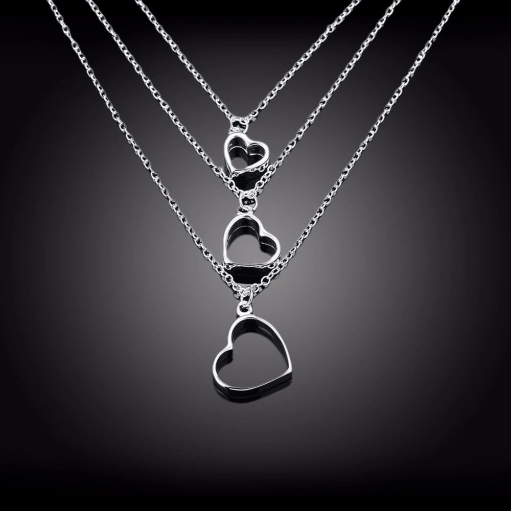 Lekani 925 Sterling Silver Three Heart Necklaces & Pendants Pure Sterling Silver Chain Necklace Jewelry Collar Colar De Plata