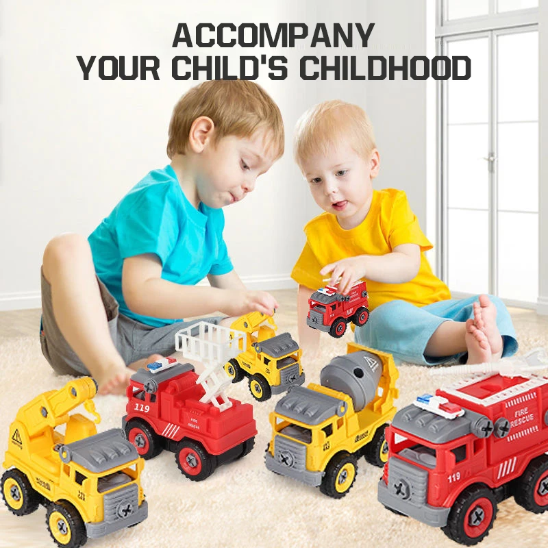 4Pcs/set Diy Toys Car Car Model Fire Fighting Truck Engineering Toy Vehicles Dump Excavator Model Car Mini Gift for Kids Boy