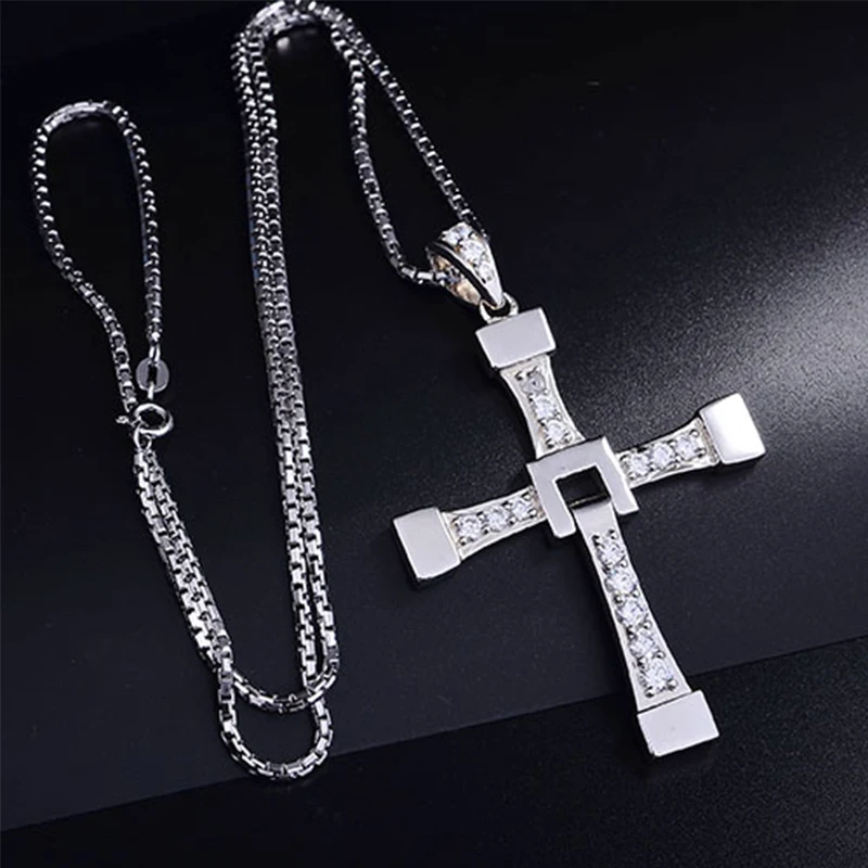 

Fast And Furious Dominic Toretto Cross S925 Silver Necklace Jewelry Pendant With Box For Men Boyfriend Gifts