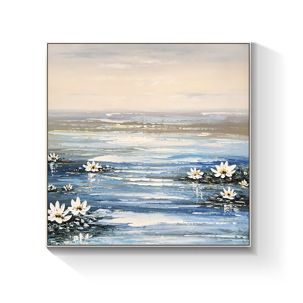 Handmade Wall Art Home Decor Picture Lotus Oil Painting  Abstract Tick Oil On Canvas Flower Murale Modern Decoration Painting