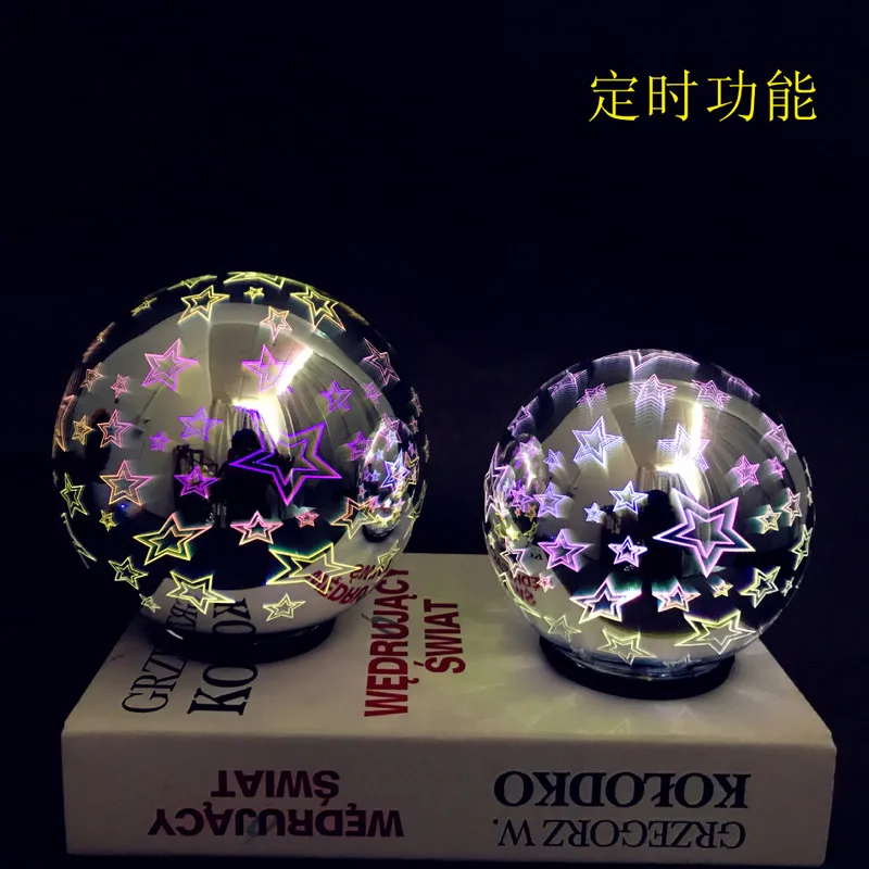 Wahoo 3D Glass Ball Lamp, Cell Model, Silver, Small Night Light, Lua e Estrelas