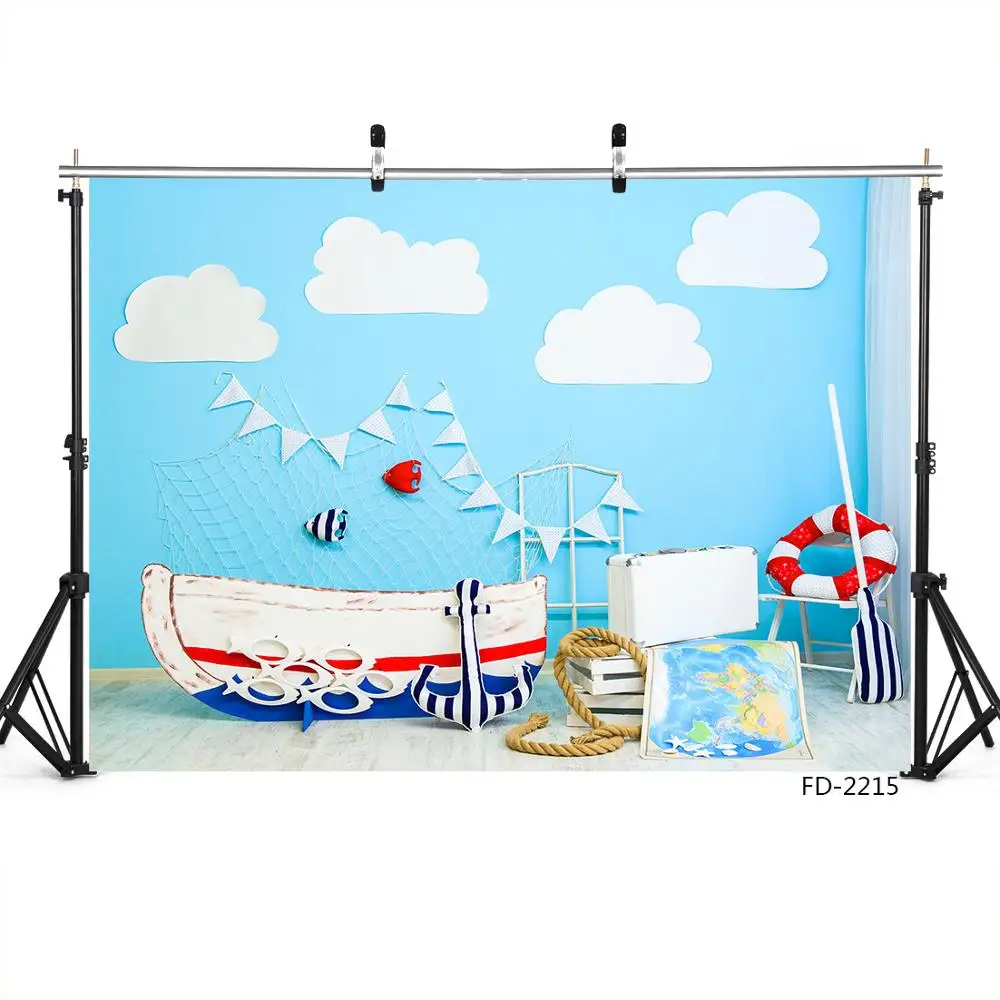 Boat Sky Wood Board Floor Background For Baby Shower Children Birthday Party Portrait Photography Backdrop Photo Studio Props