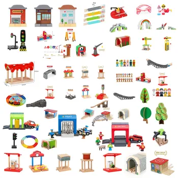 Piezas de pista de madera, juego de accesorios de puente de vía de tren, pista de ferrocarril de madera, coche de juguete apto para juguetes Biro para niños