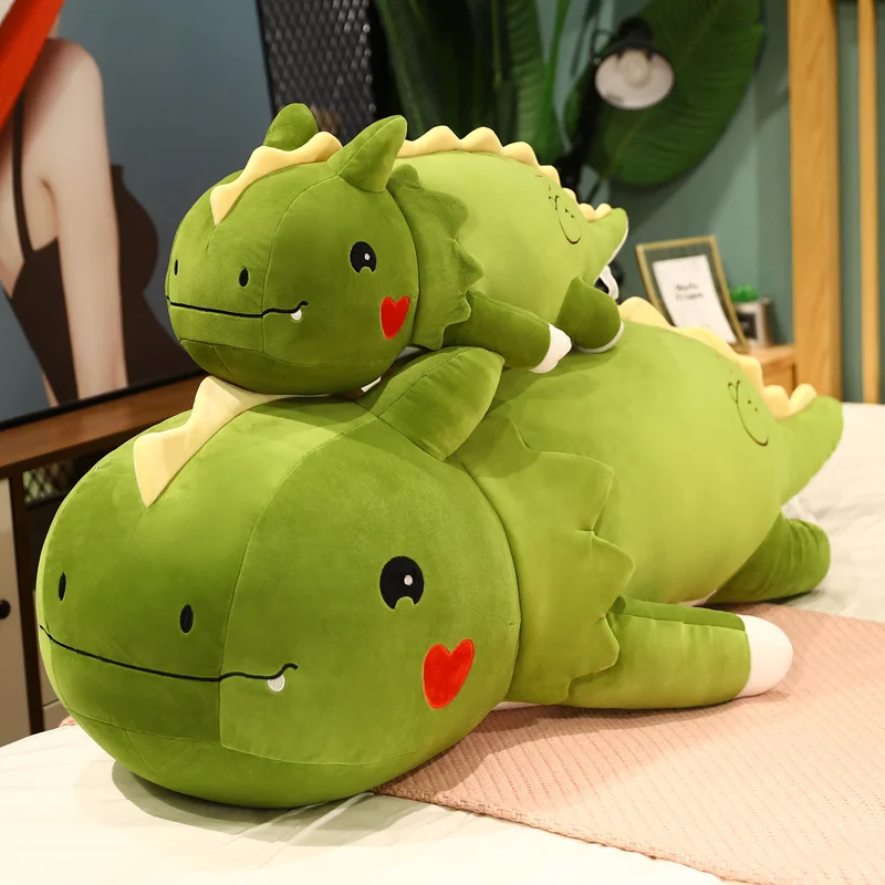 80/120cm Giant Lying Dinosaur Plush Toys Cartoon Dragon Dolls Bed Sleeping Cushion Stuffed Soft Toy Xmas Gift