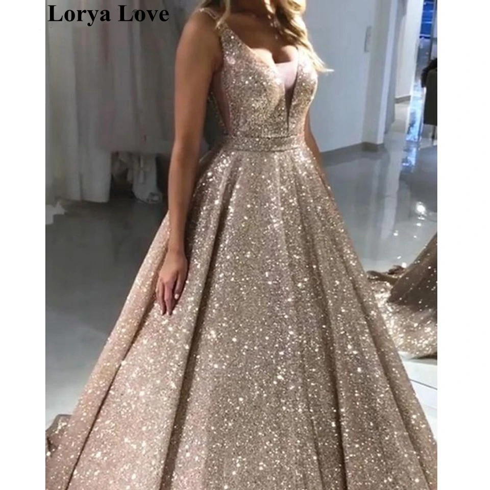 Abiti da sera Sexy con paillettes Champagne 2022 abito da donna elegante Robe De Soiree abiti senza schienale abito lungo da ballo estivo lucido