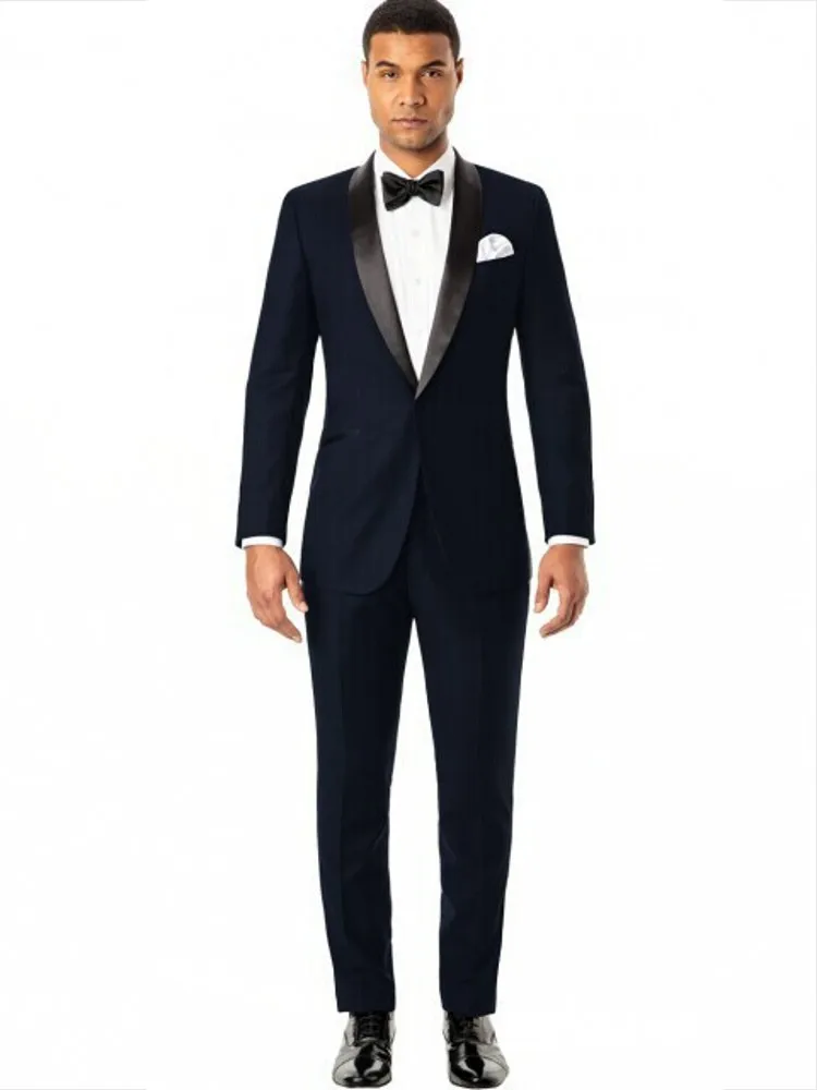 

Dark Navy Blue Men Evening Dress Toast Dress Handsome Groom Tuxedos Business Suit Customzie Size (Jacket+Pants+Tie) OK:990