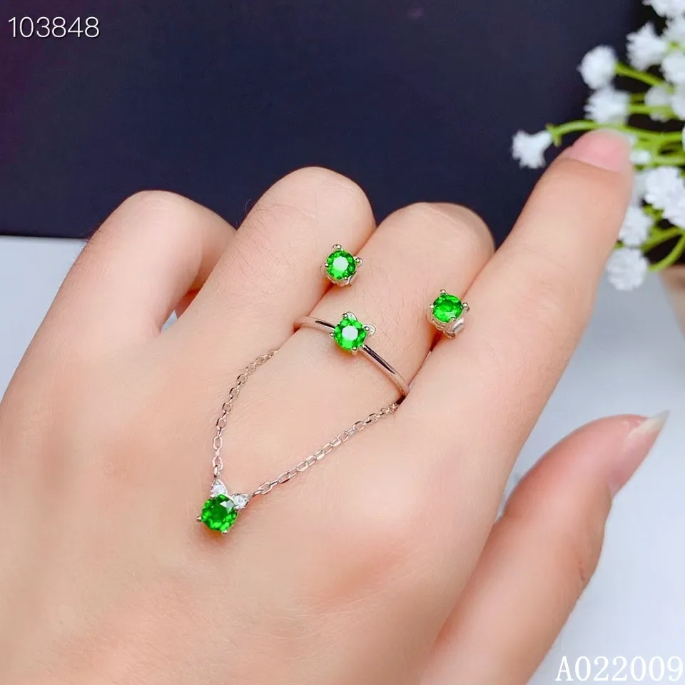 

KJJEAXCMY fine jewelry 925 sterling silver inlaid natural diopside earrings ring pendant popular girl suit support test