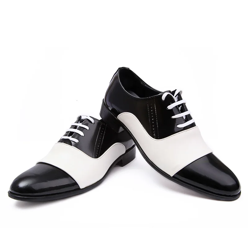 2019 New Autumn Fashion Men Office Shoes Patent Leather Men Dress Shoes White Black Male Soft Leather Wedding Party Oxford Shoes