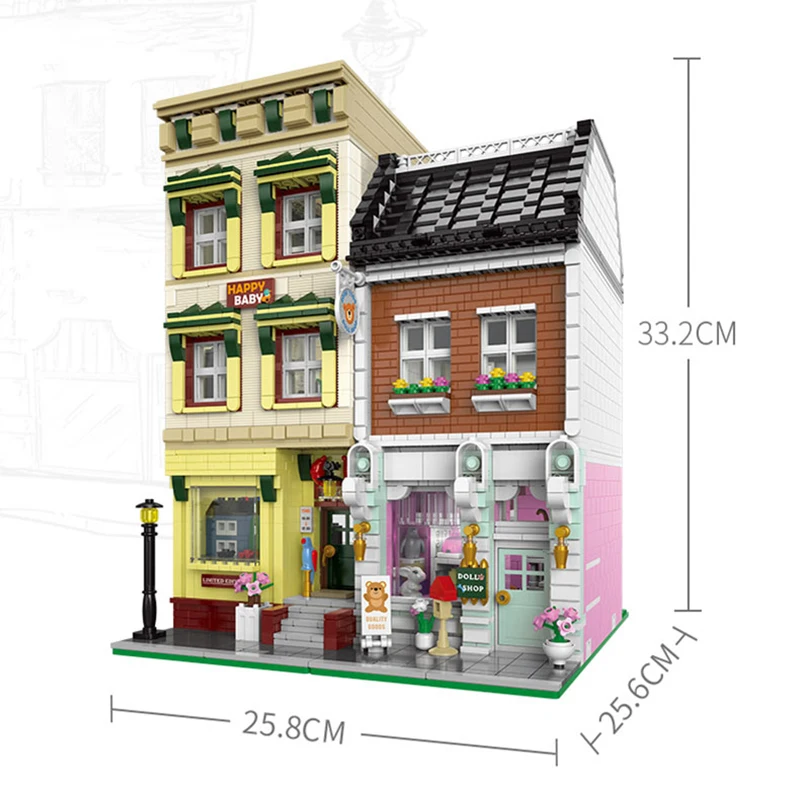La nuova serie in stile Europa blocchi di costruzione ad alta tecnologia Città europea Negozio di giocattoli Negozio Modello di casa con figure Giocattoli di mattoni