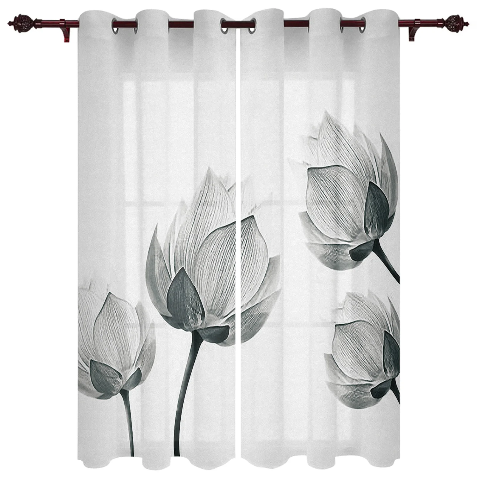 

Modern Curtains Retro Lotus Line Simple For Living Room Bedroom Valances Window Curtain Sunshade Finished Kitchen Treatment