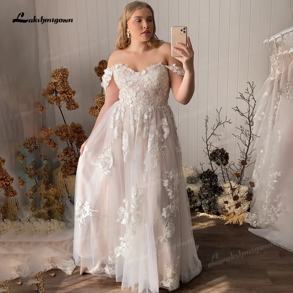 Romantic Fairy Plus Size A Line Wedding Dresses Off-the-shoulder Bohemian Lace Appliques Bridal Gown Sweetheart vestido de novia