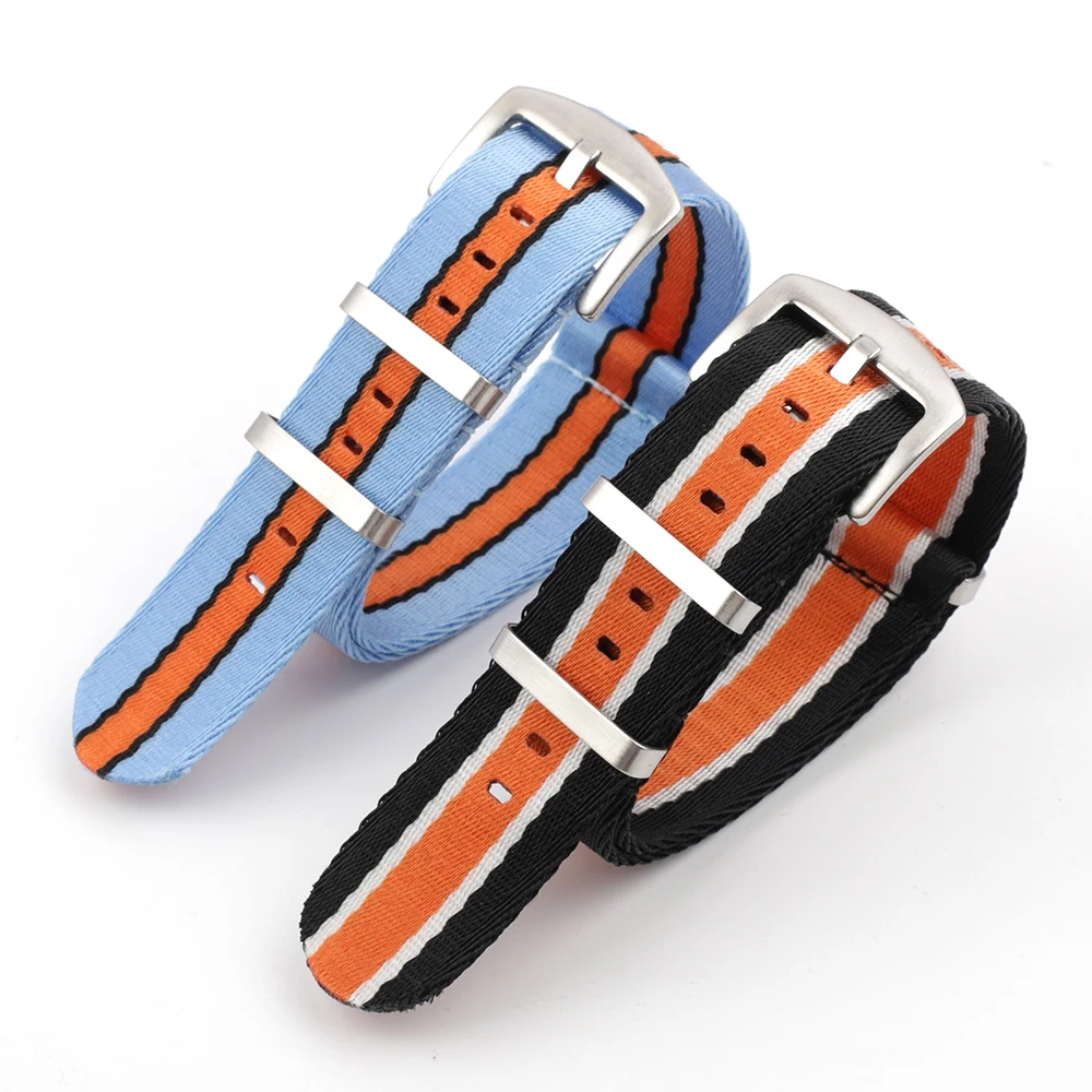 Onthelevel Herringbone Seatbelt Long Strap 22mm Watchband For Omega Orange Blue Black Stripe Wristband Skin-friendly Material #E